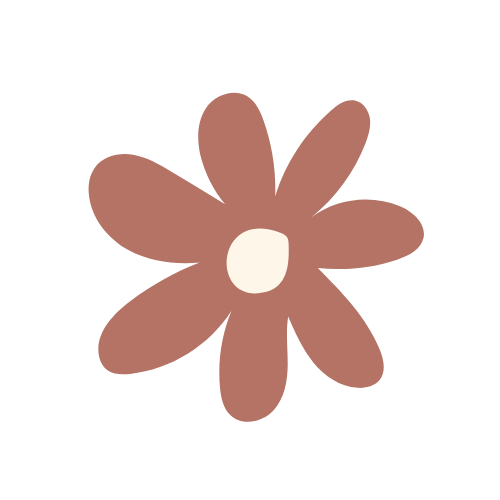 A simple drawing of a brown flower with a white center on a black background.