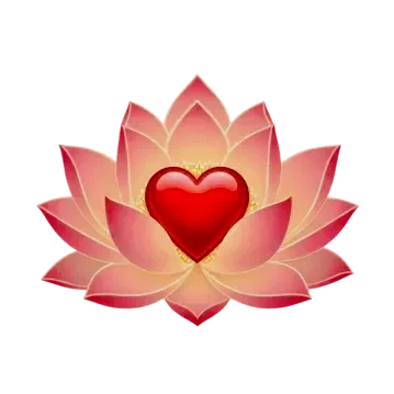 A pink lotus flower with a red heart in the center.