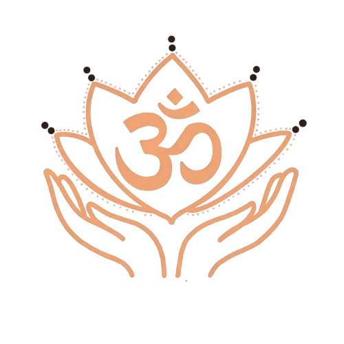 Outline of hands holding a lotus flower with Om symbol inside
