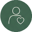 Icon of a person with a heart, on a green background.