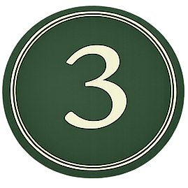 Green round sign with the number three in white, bordered by two white concentric circles.