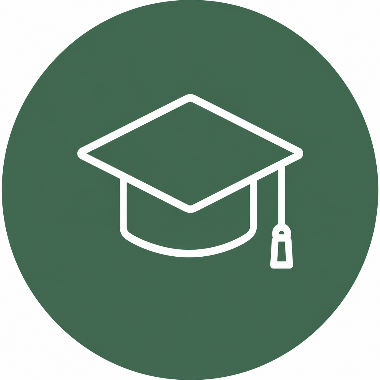 Icon of a graduation cap inside a green circle.
