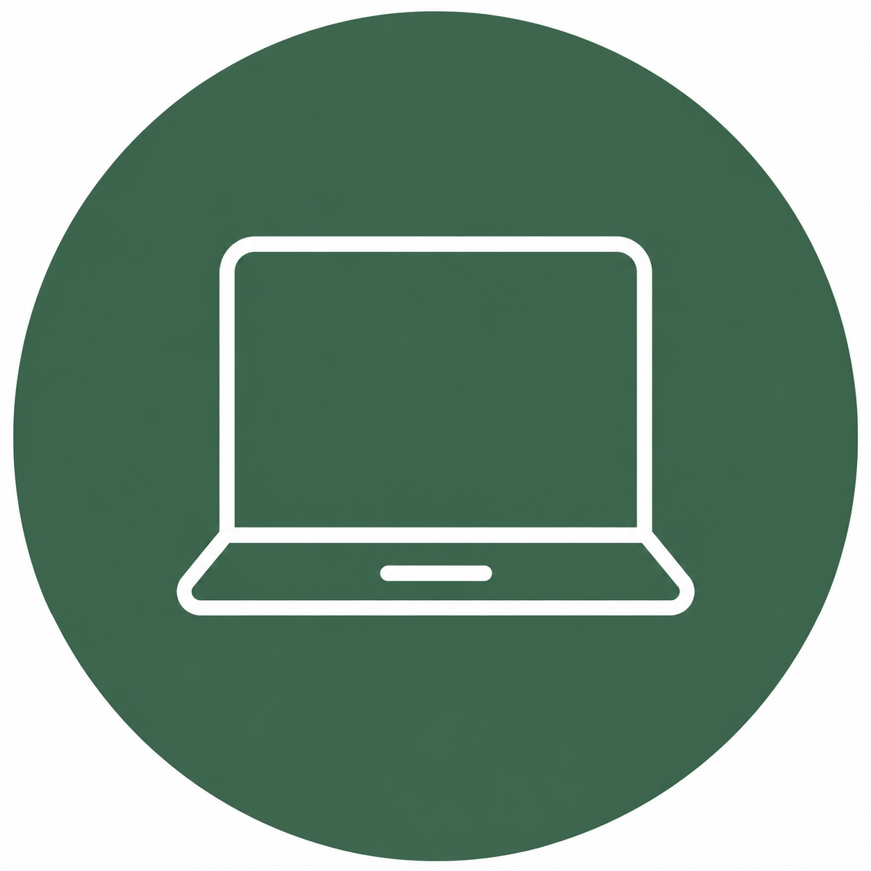 Icon of a laptop computer on a green circular background.