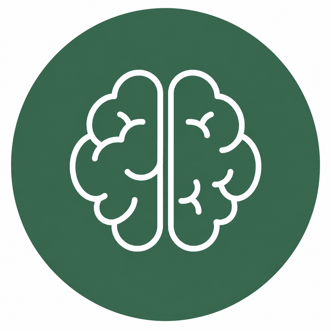 A line drawing of a brain inside a green circle.