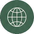 Globe icon with grid lines on a green background