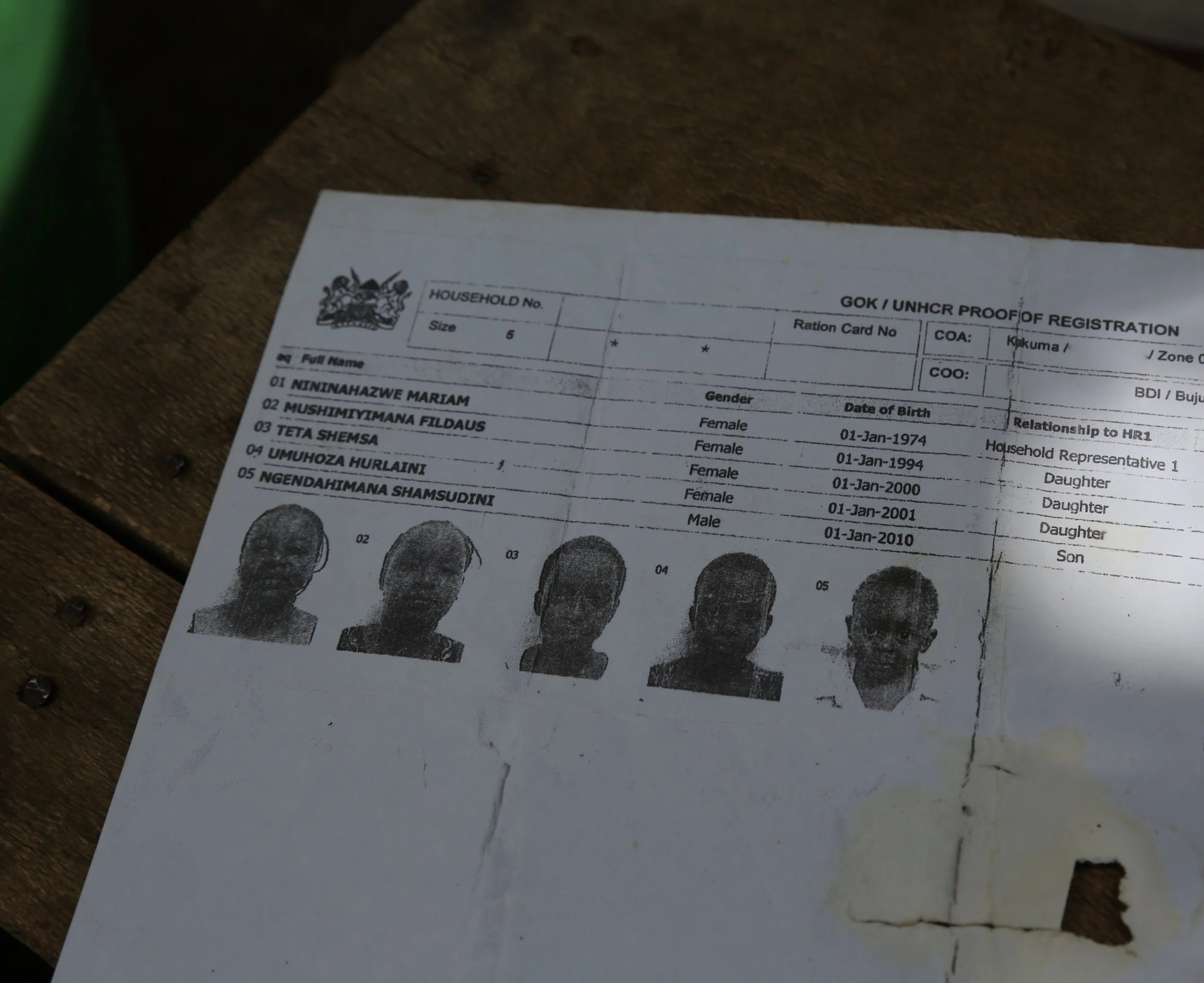 Family registration document

A refugee registration document belonging to the household of Mariam Nininahazwe in Kakuma refugee camp. Her 13-year-old daughter, Hurlaini, was reported missing while the family was living in the camp.