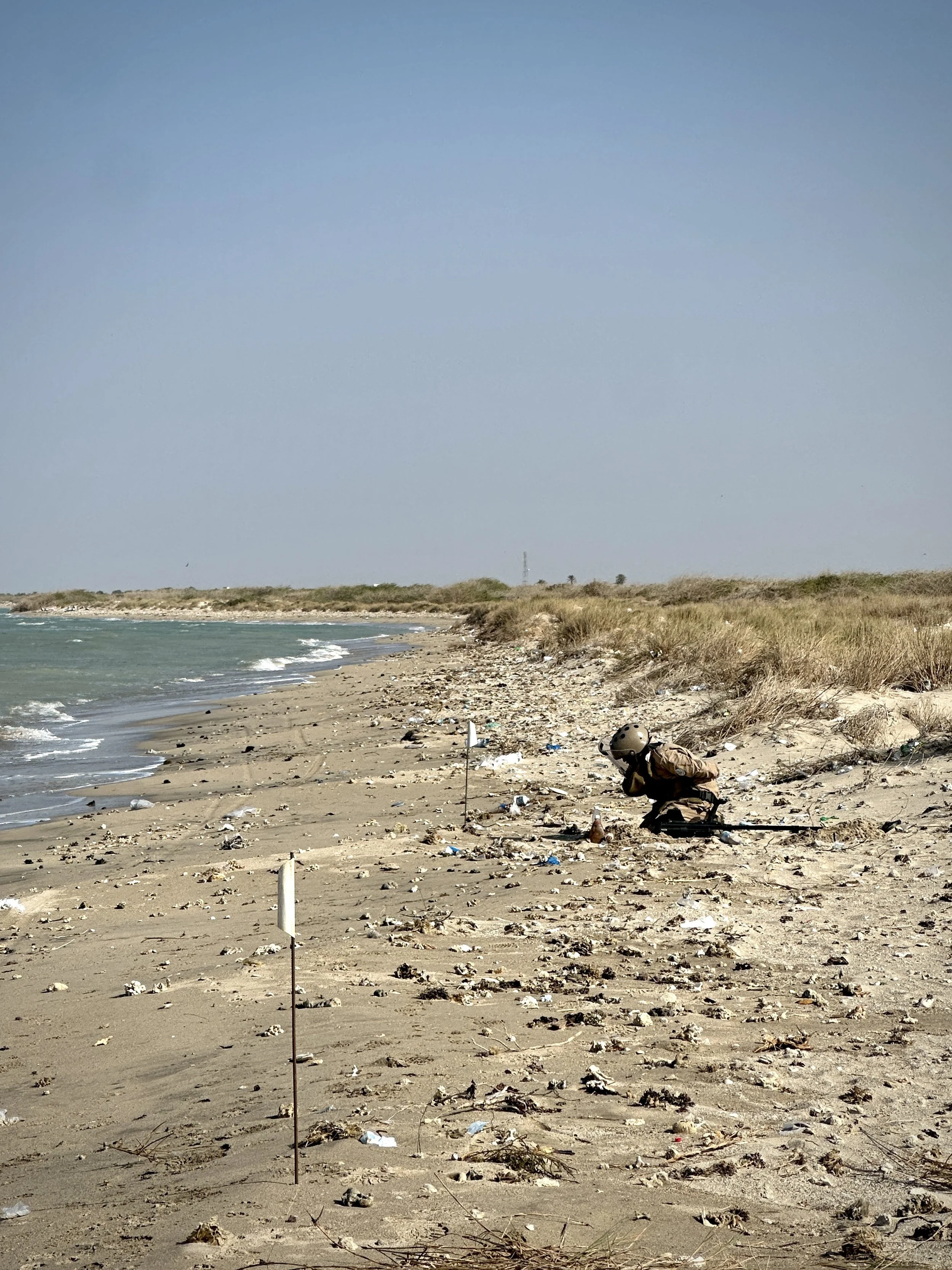 Demining Yemen’s west coast is especially difficult because shifting sand and coastal scrub can conceal explosive devices and expose new hazards over time. Al Khokha, Yemen.