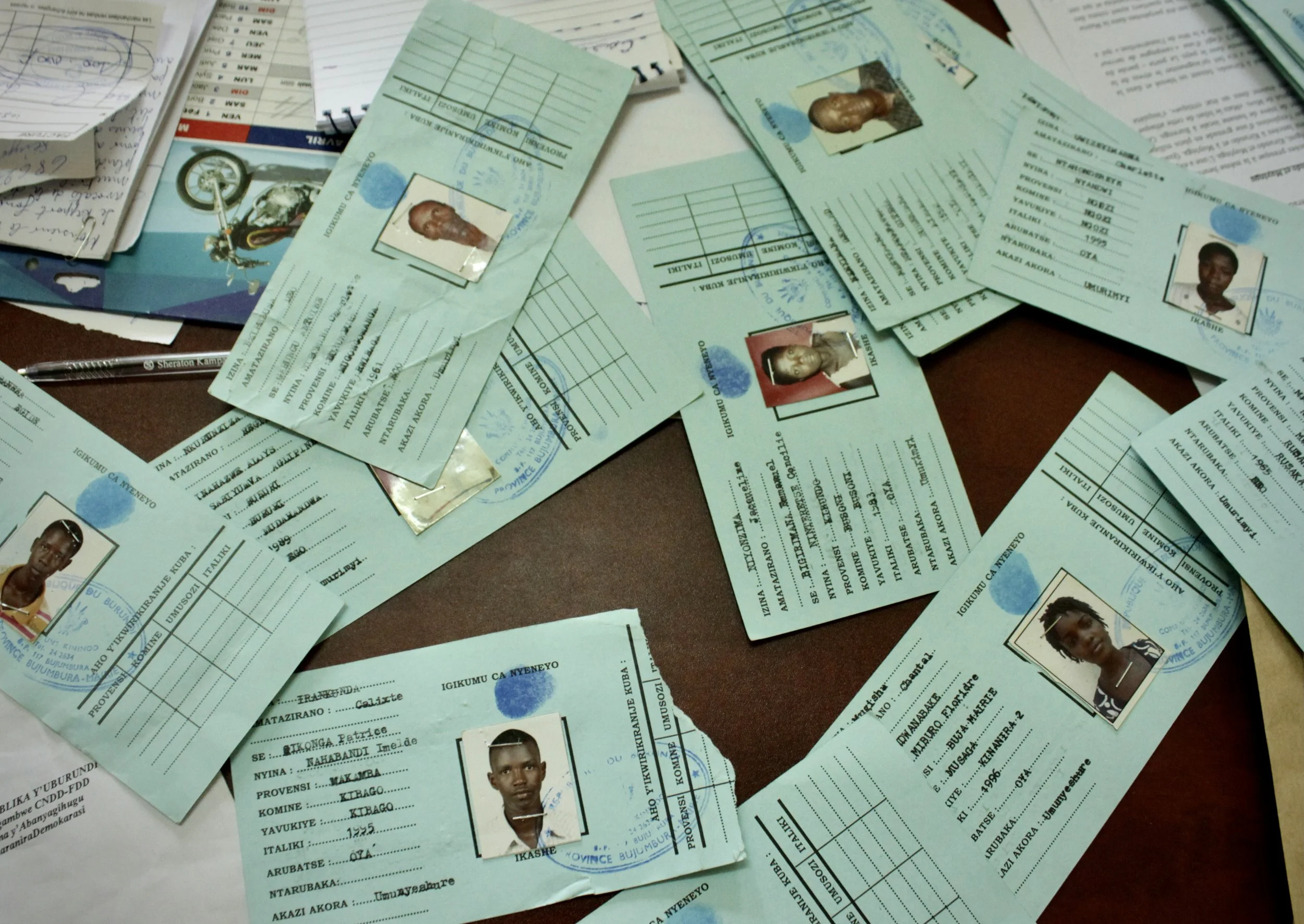 Identity documents and case records gathered by APRODH during investigations into alleged human rights abuses in Burundi, July 2015.