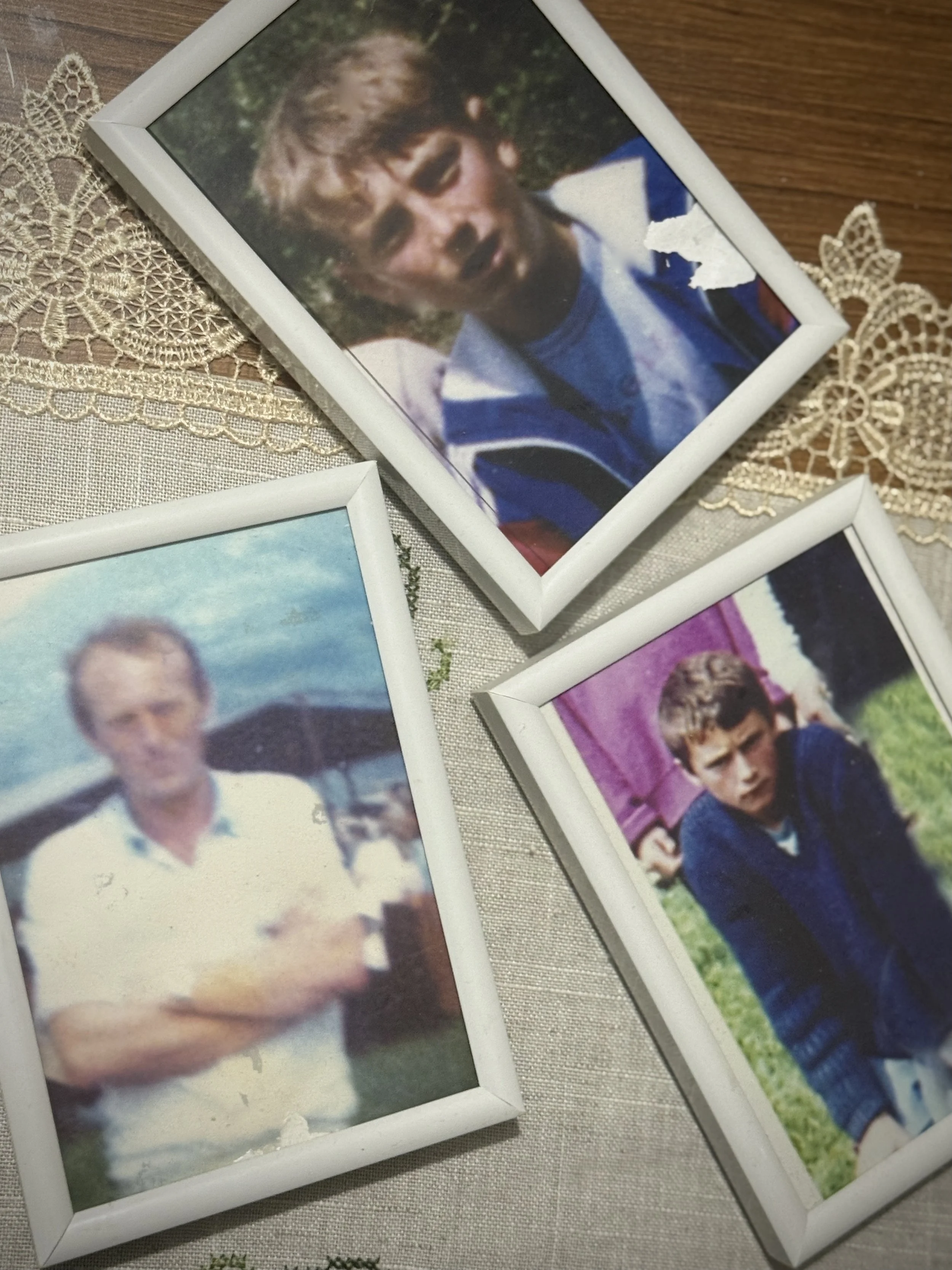 Family photographs in the home of Saliha Osmanović in Dobrak, Bosnia and Herzegovina.
Many of the images date from before 1995 and are among the few photographs she has left of her husband and sons.