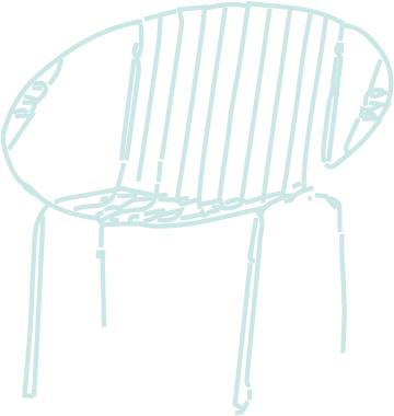 A line drawing of a bench with a rounded backrest and four legs.
