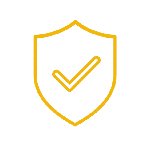 Golden shield with a checkmark in the center, symbolizing security and protection.