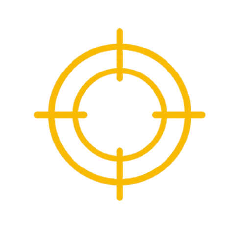 Graphic of a yellow crosshair target or reticle on a black background.
