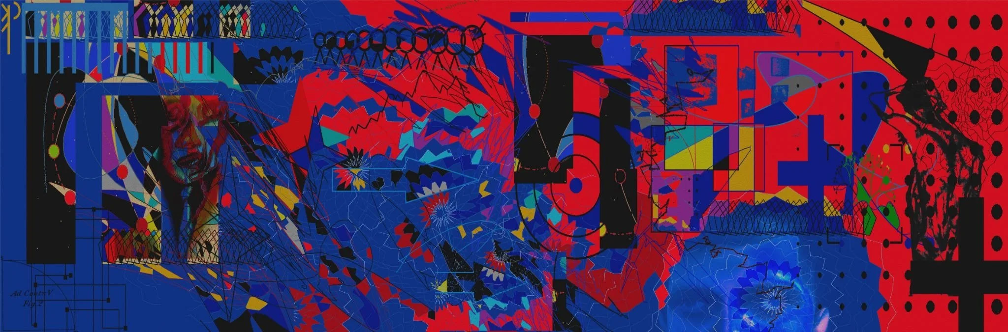 As if I Didn't Know my Own Home; Colonising the End of Consensus on All Fronts Through Systematic, Algorithmic Corruption, Disinformation and Drone Warfare, 2026, 182x60cm, 
Digital work, MS Paint, printed on Youtack adhesive exhibition vinyl.