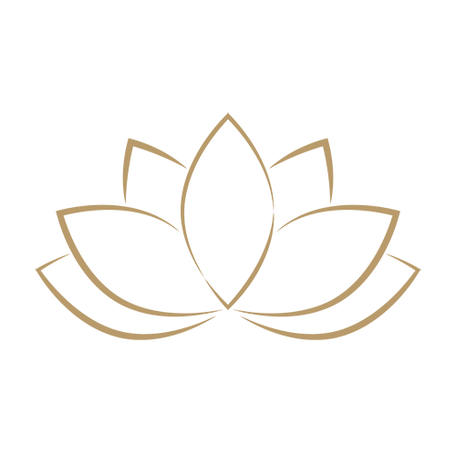 Stylized gold lotus flower on a black background.