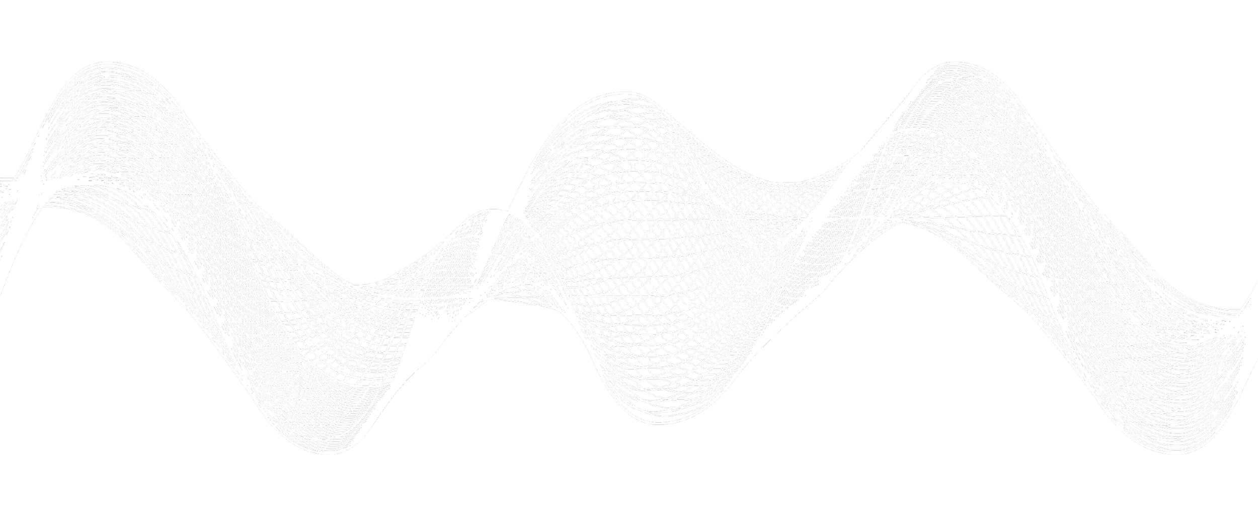 White wireframe wave pattern on black background.