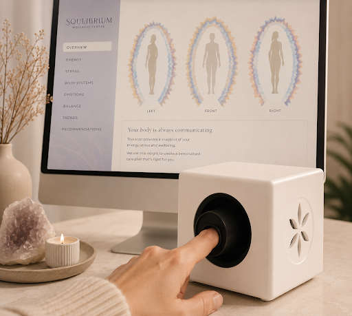 Person getting a Biowell Scan at Soulibrium Wellness Centre in Wollongong.