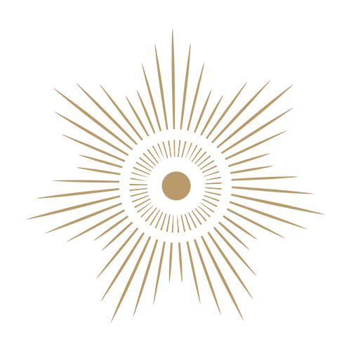 Design featuring a central circle with radiating lines, creating a sunburst or starburst pattern on a black background.
