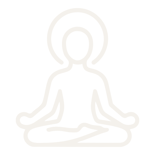 Silhouette of a person in a seated meditation pose with a halo or aura around their head.