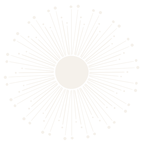 Stylized white sunburst pattern with a central circle on a black background.