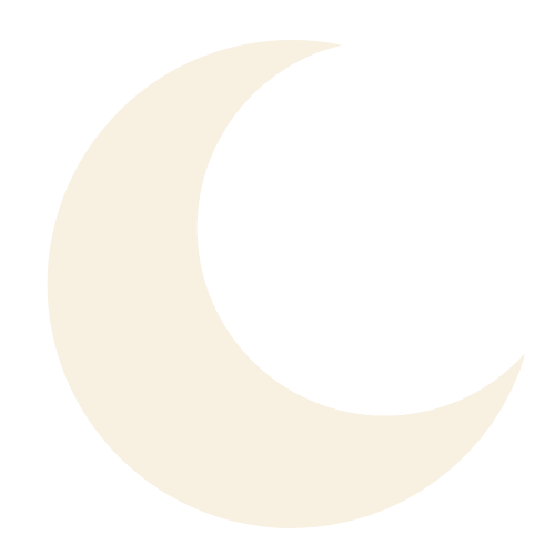 Black background with a large white crescent moon.
