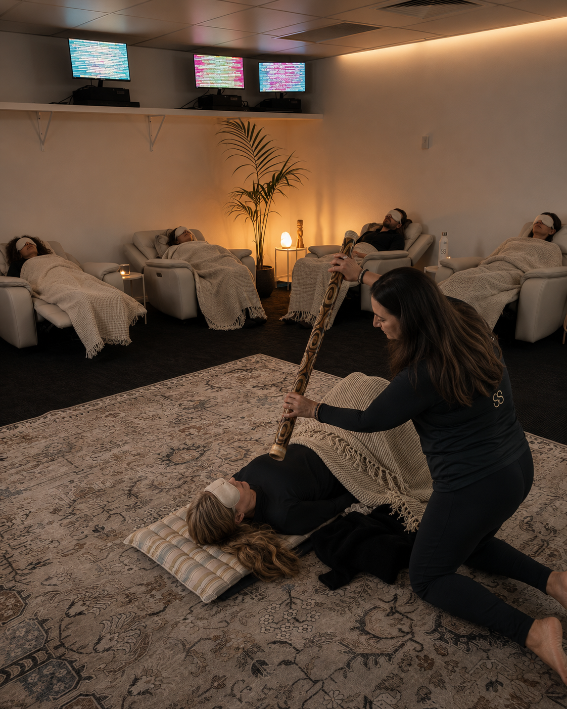 Sound healer hosting a workshop in the Soulibrium Scalar Room in Wollongong