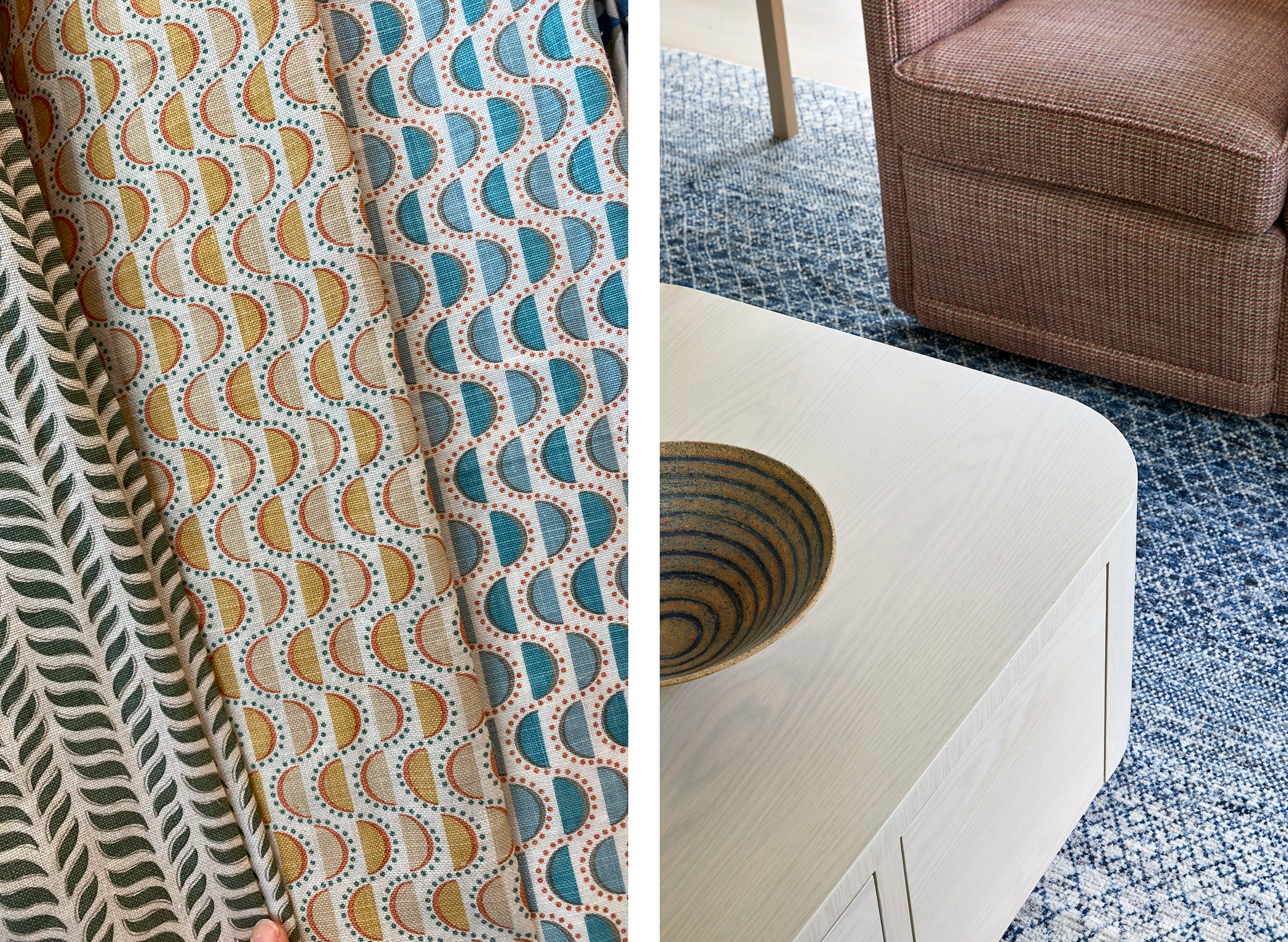Fabric selection and finished soft furnishings from the interior design process
