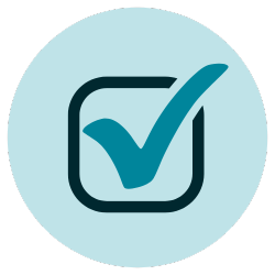 Blue check mark icon inside a square in a circle