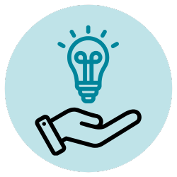 Illustration of a hand holding a lightbulb, symbolizing ideas or innovation.