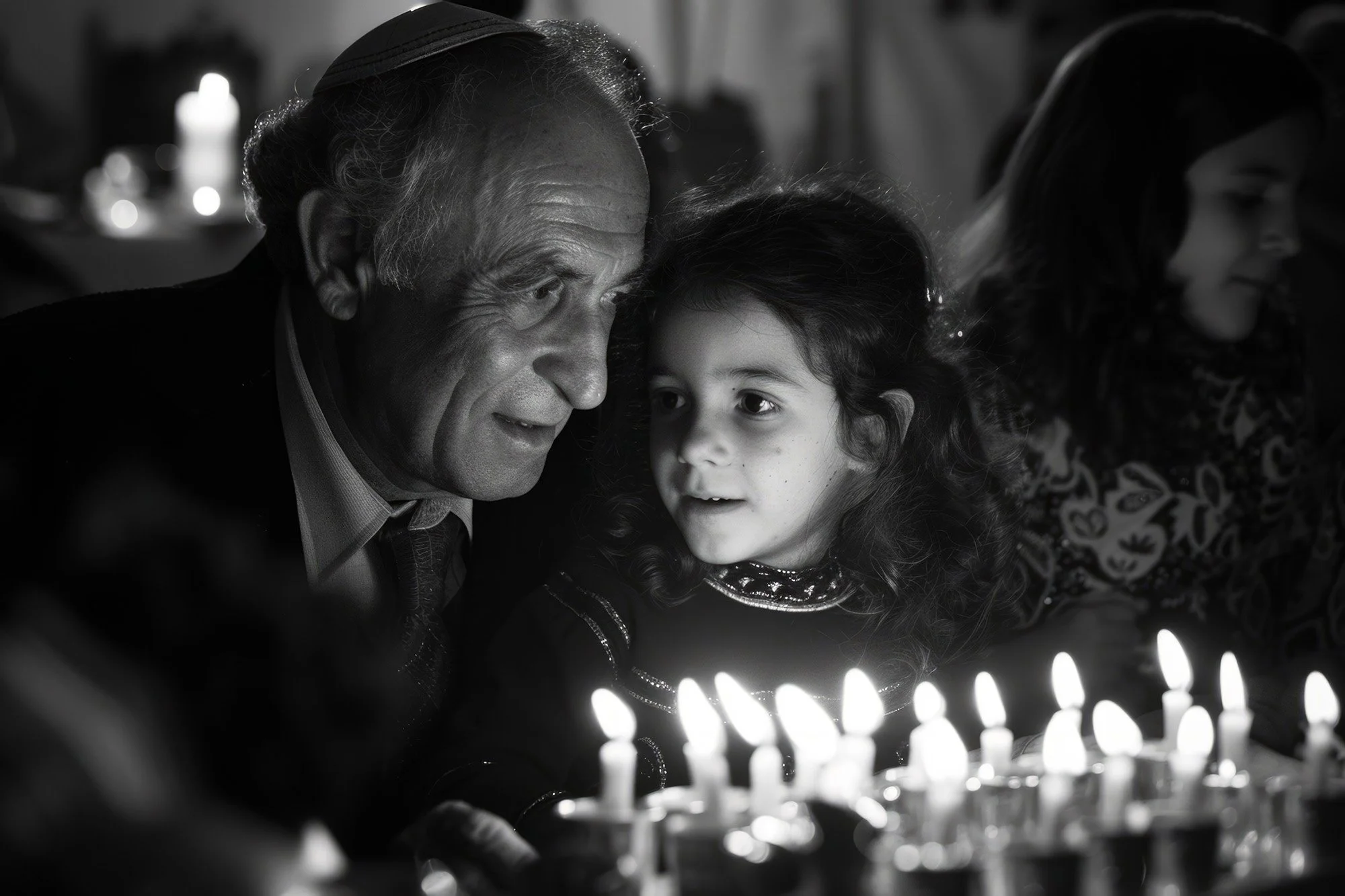 Jewish grandfather with great granddaughter during a family birthday celebration
