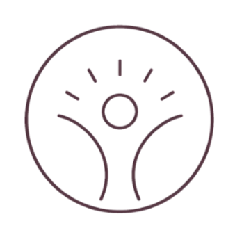 Line drawing of two hands holding a circular object with a smaller circle inside, resembling a stylized representation of a balance or scales.