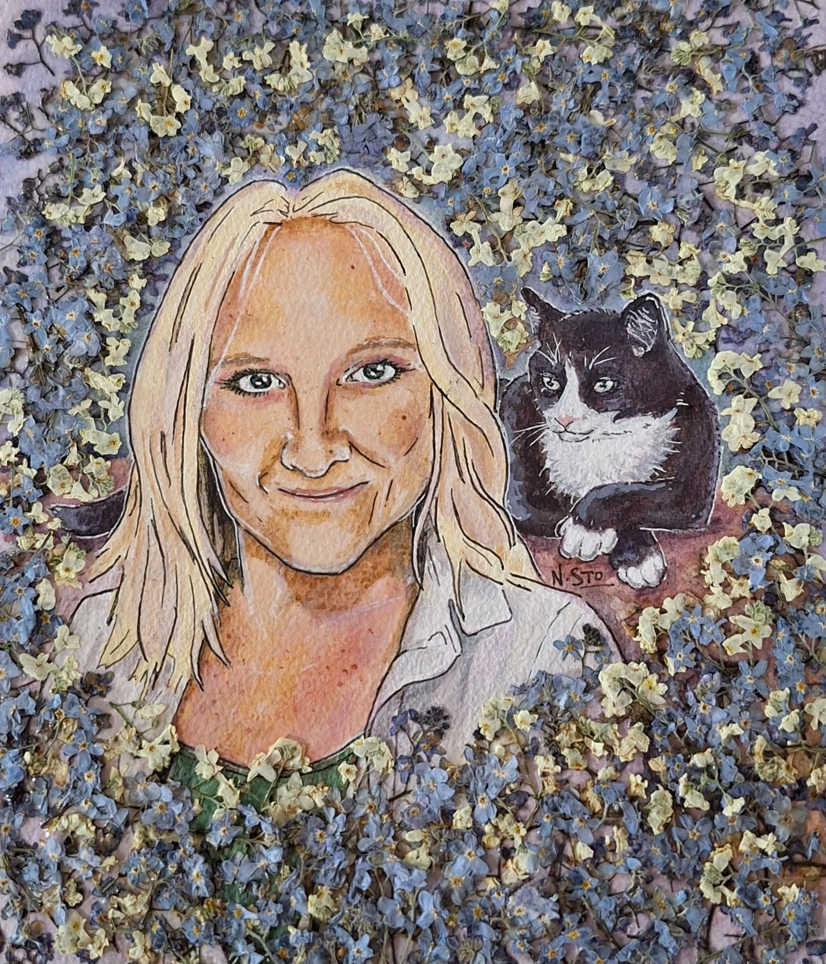 Pet memorial with pressed flowers - flower availability dependent on season!