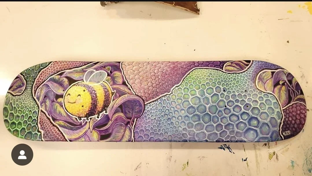 Beeceful Skate of Mind - a custom skateboard paint job!