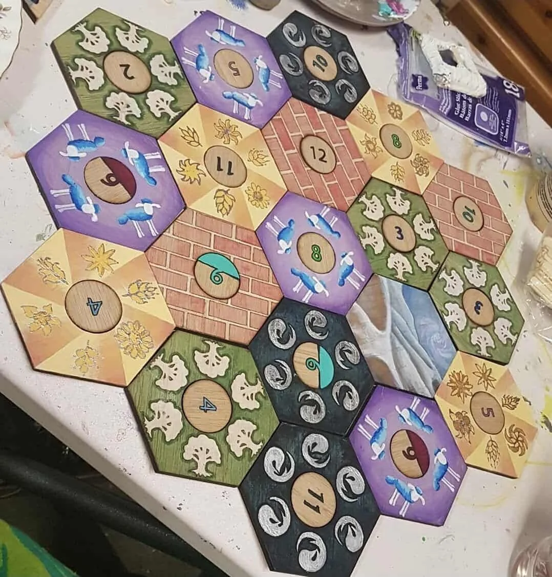 Custom painted Settlers of Catan tiles!