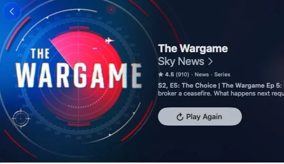 On-screen viewing tile for The Wargame series by Sky News.