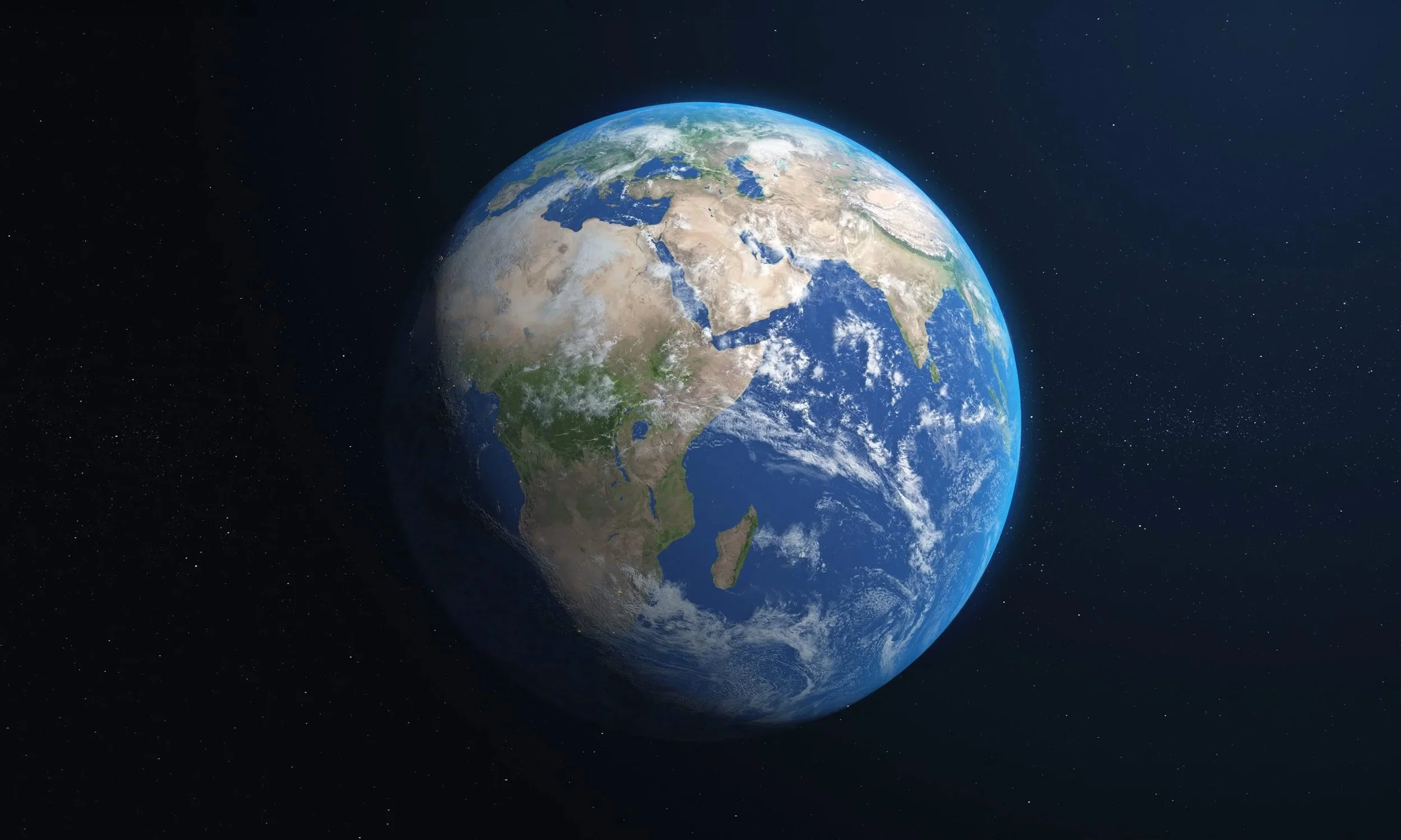 Earth seen from space against a black background, showing Africa, Europe and the Middle East.