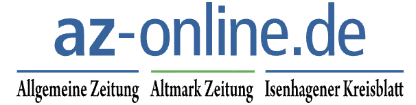 Logo with 'az-online.de' at the top, below which are three sections: 'Allgemeine Zeitung,' 'Altmark Zeitung,' and 'Isenhagener Kreisblatt.'