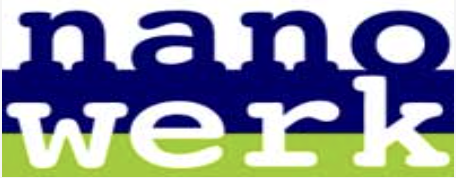 Logo for NanoWerk with the words 'nano' in blue, 'werk' in white, and 'work' in lime green on a blue and lime green background.