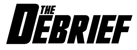 The logo for 'The Debrief' with bold black text on a white background.