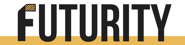 Logo for Futurity with black bold letters and gold accents.
