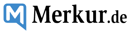Merkur.de logo with a blue speech bubble containing a white letter M and black text reading 'Merkur.de'