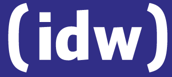 White lowercase 'idw' logo on a dark blue background.