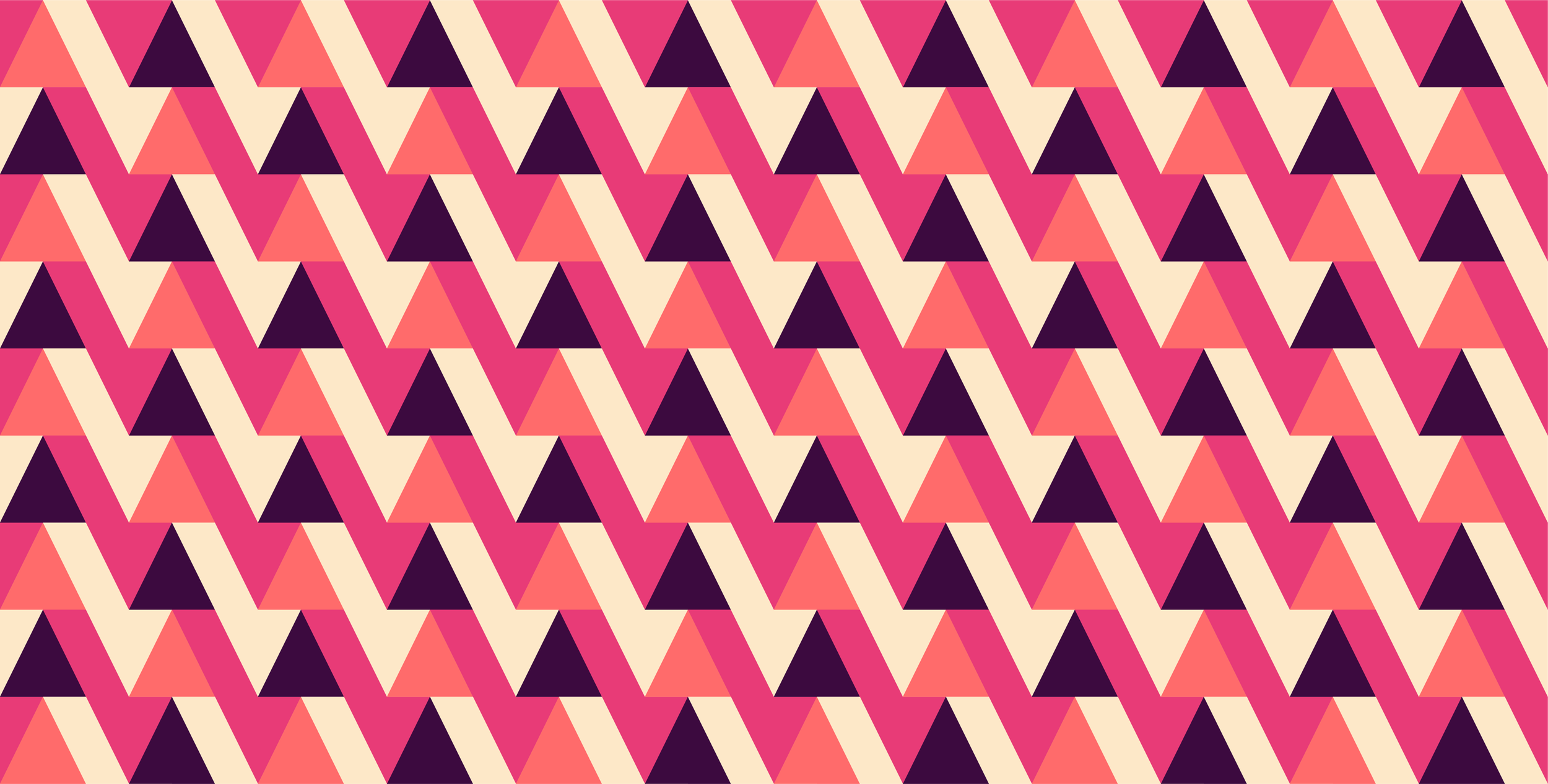 A colorful geometric pattern featuring alternating pink, black, and beige triangles arranged in diagonal rows.