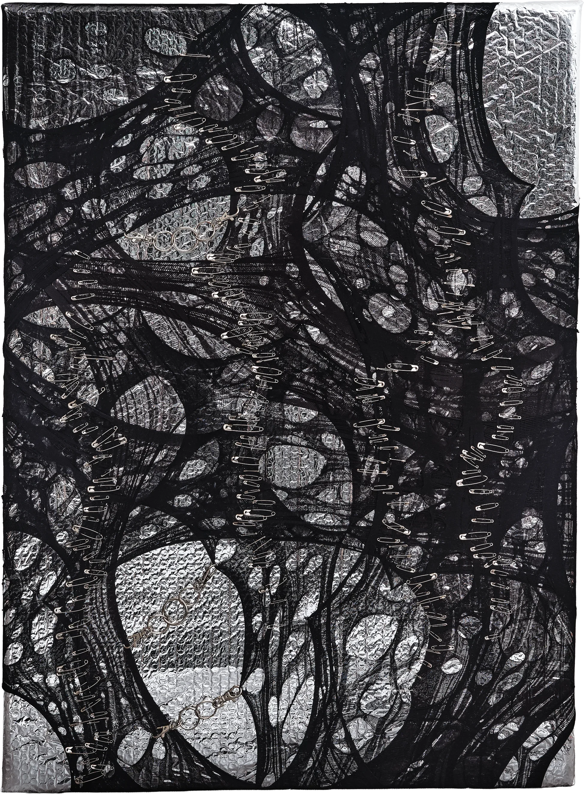   Silver Dream , 2024 
 Reclaimed nylon and repurposed packaging on canvas 
65.5 x 90 cm (25.8 x 35.4 in)  
 €3,000  