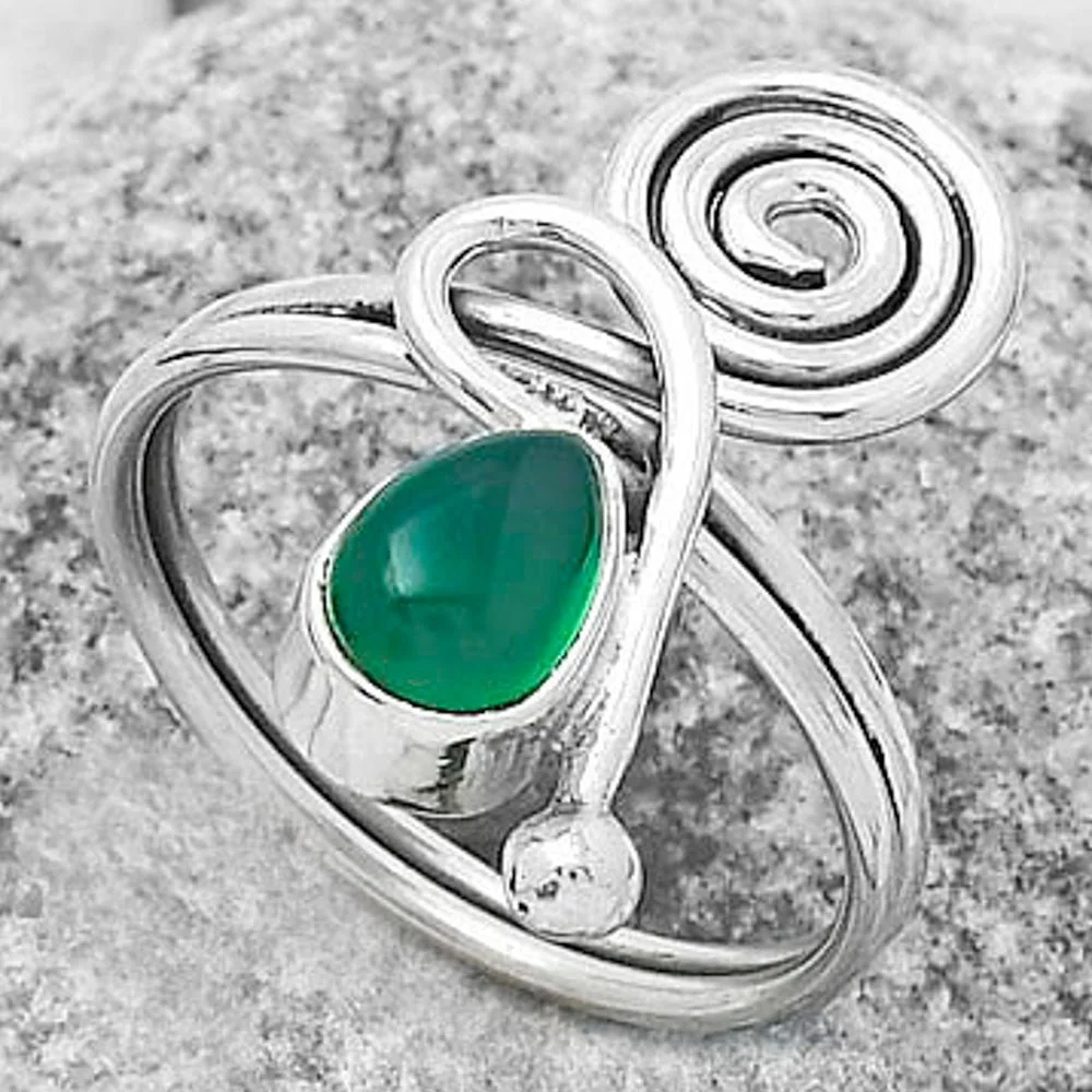 Spiral Natural Green Onyx Ring