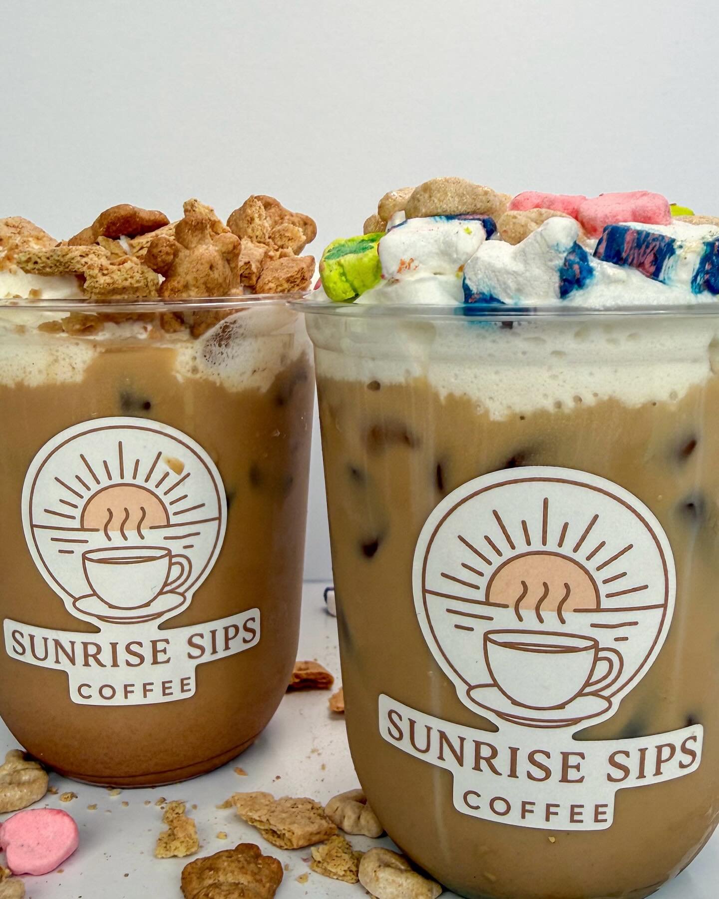 New Sunrise Sips flavors just dropped!!!☕️

Honey Graham &ndash; honey sweetness with toasted graham
Lucky Charms &ndash; vanilla marshmallow cereal milk vibes
Banana Bread &ndash; warm banana, cinnamon &amp; vanilla
Coconut Caramel Mocha &ndash; cho