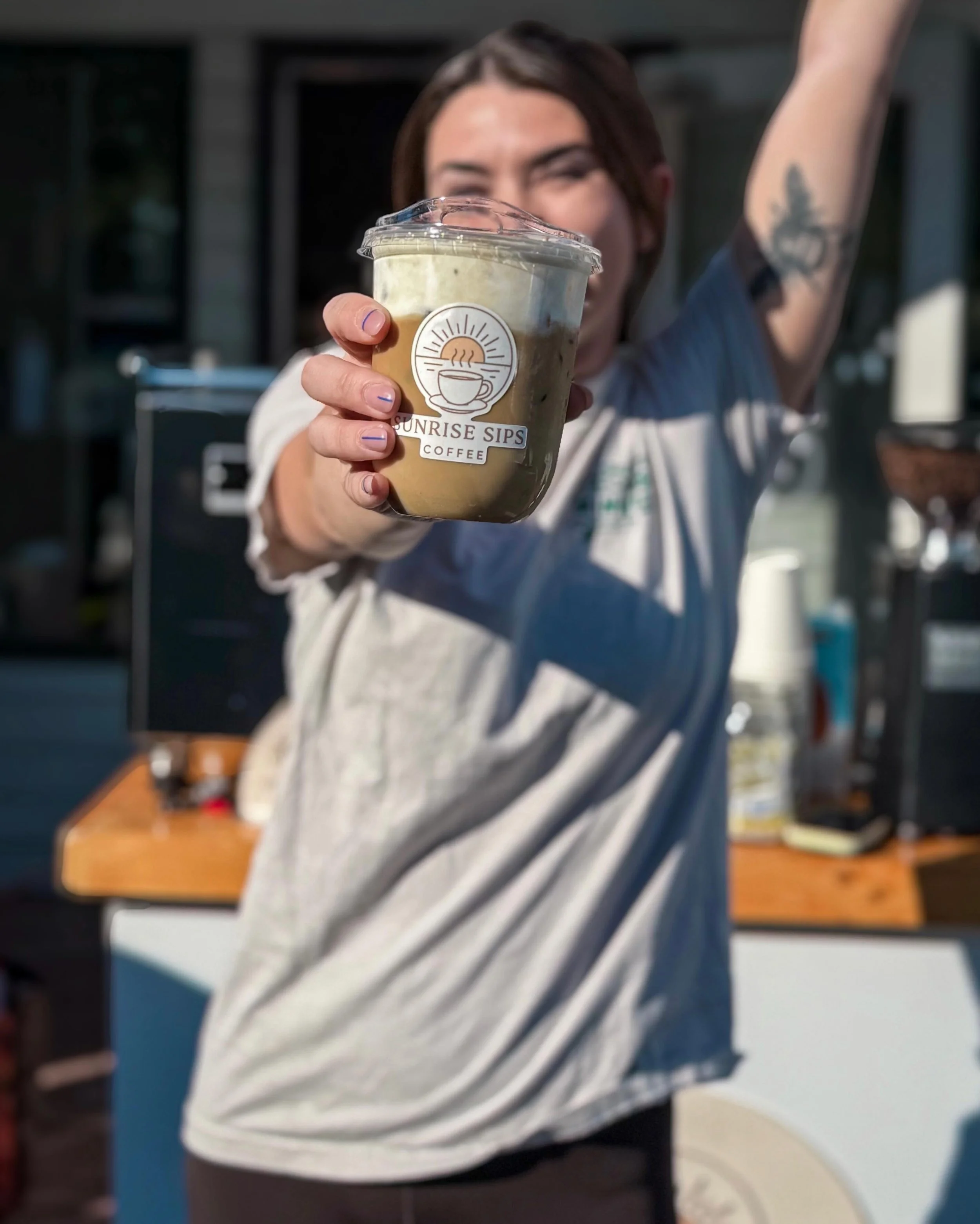 looks like you need a sunrise sips latte 💛 shoutout @emkenny for being our model!!!!!