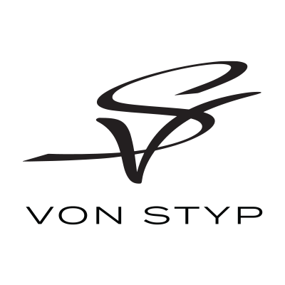 VON STYP logo with a stylized 'V' and 'S' in black on a black background.