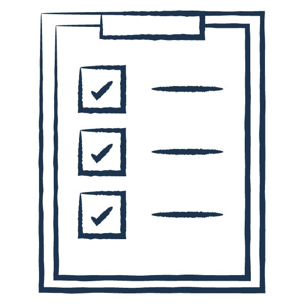 Lista di controllo con tre caselle di verifica spuntate, raffigurata come sketch