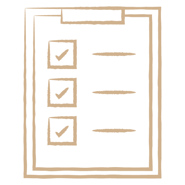Lista di controllo con tre caselle spuntate all'interno di un blocco. Dispositivo di disegno e sfondo nero.