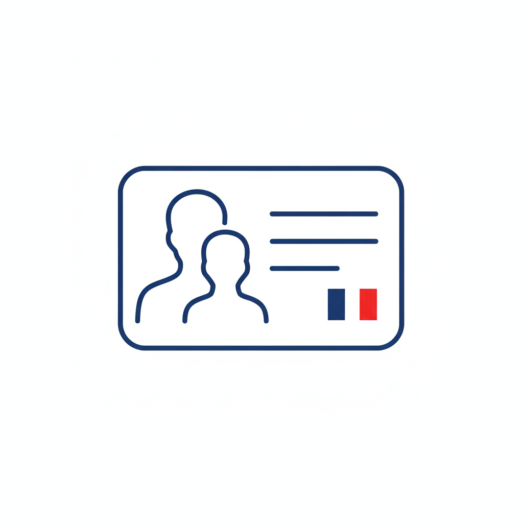 Carte d'identité ou permis de conduire avec silhouettes humaines et drapeaux français.